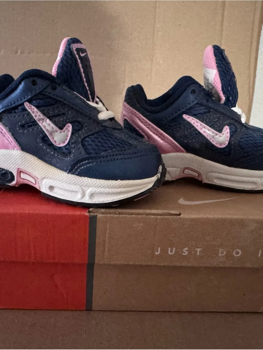 Nike Kids Navy Sneakers with Pink Accents